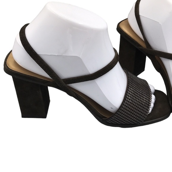 Ann Marino Precious Metal & Suede Chunky Heel Open Toe Size 8 New - Picture 4 of 13